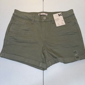 SO low rise midi Shorts womens 13 Super stretch army green soft denim NWT